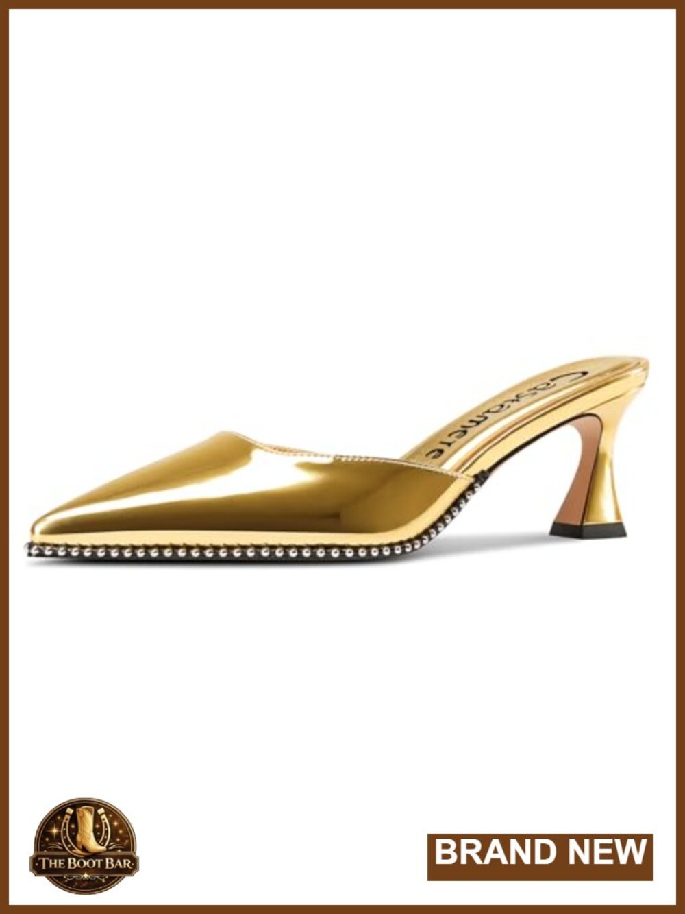 Faux Leather Pointed Toe Kitten Heel Beaded Mule Pumps
